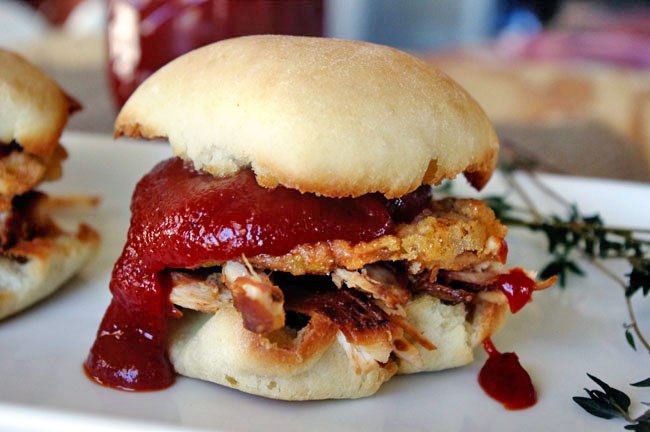 BBQ Chicken Sliders with Fried Green Tomatoes and Brown Sugar BBQ Sauce