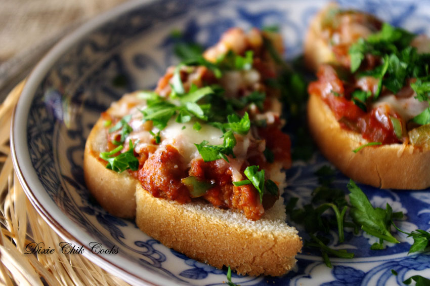 Open Faced Italian Sausage Melts with Caramelized Onions and Peppers Dixie Chik Cooks