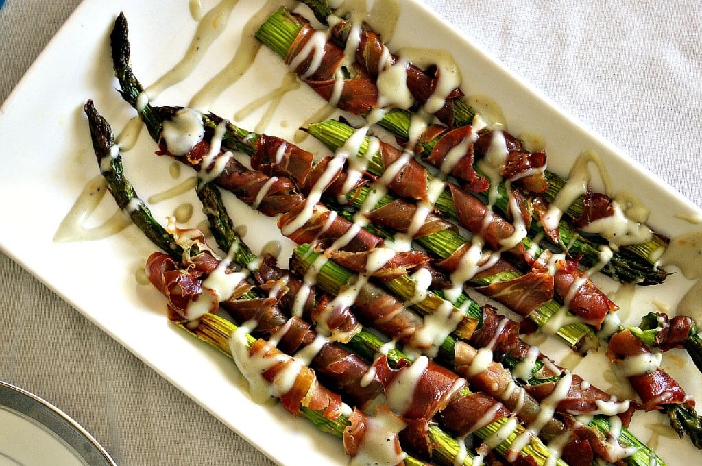 Prosciutto Wrapped Asparagus with Gruyere Sauce
