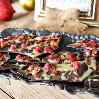 Dark Chocolate Bacon Bark with Salted Caramel & Pomegranate