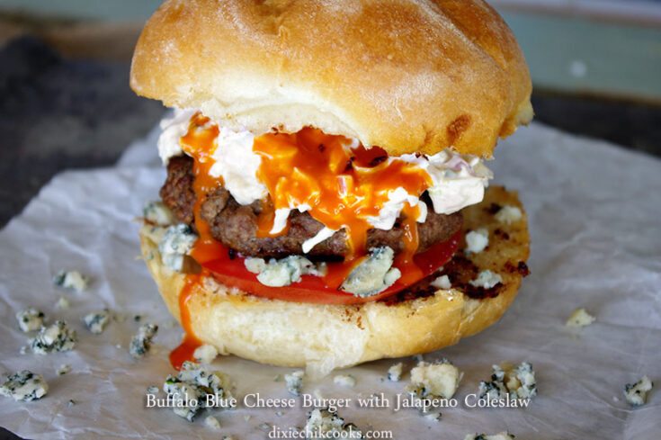 Buffalo Blue Cheeseburger with Jalapeno Slaw