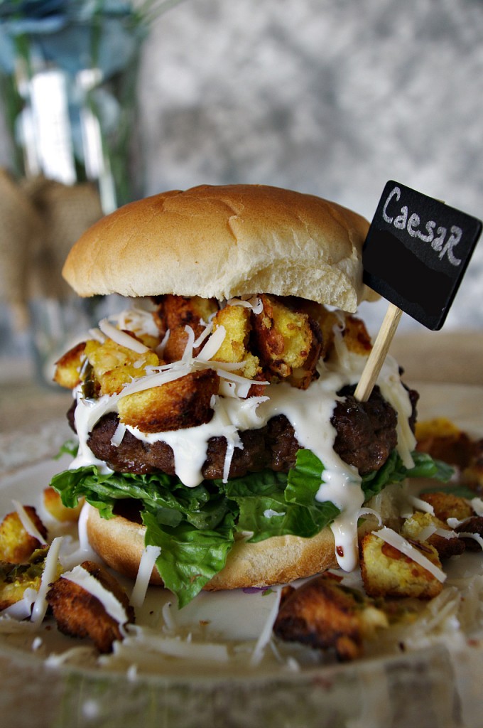 Caesar Salad Burger with Jalapeno Parmesan Croutons 7 Caesar Salad Burger