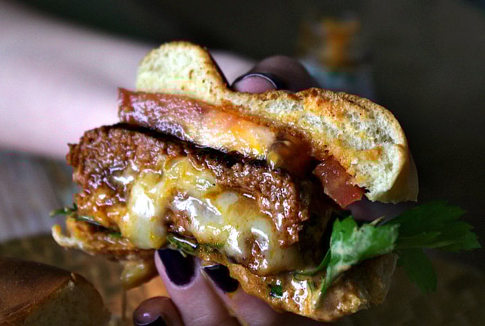 White Cheddar and Pineapple Stuffed Chorizo Burger