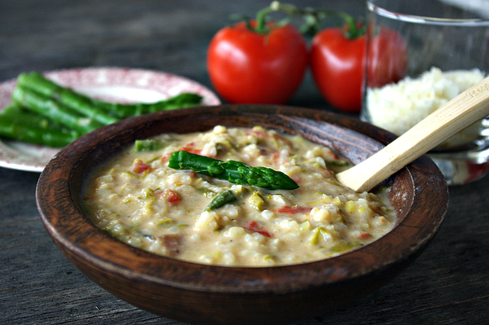 Creamy Asparagus Soup with Tomato and Parmesan | Dixie Chik Cooks