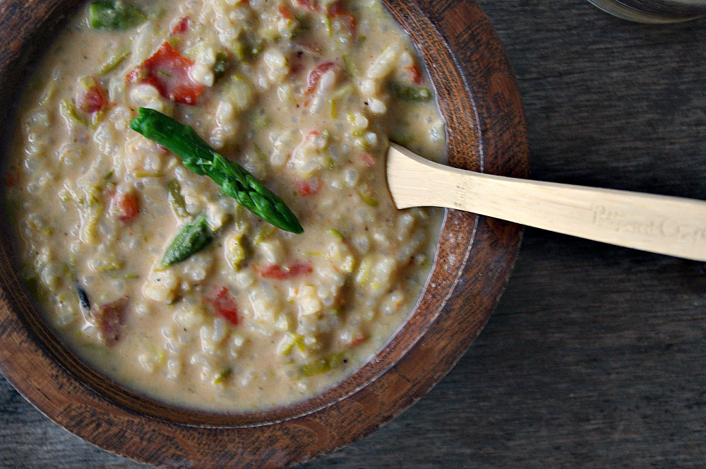 Creamy Asparagus Soup with Tomato and Parmesan