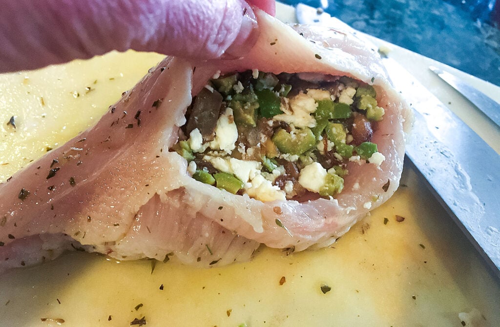 Skillet Stuffed Mediterranean Chicken