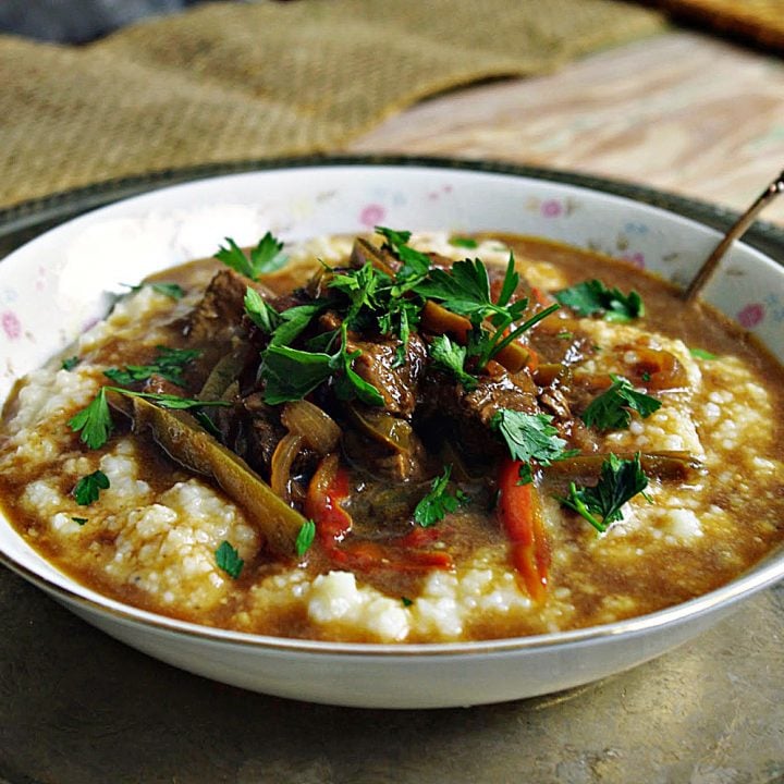 Pepper Steak Over White Cheddar Grits 9 Pepper Steak over White Cheddar Grits