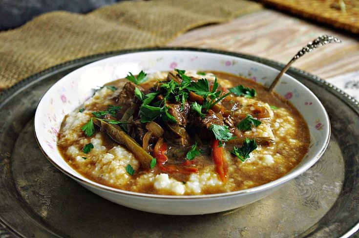 Pepper Steak over White Cheddar Grits