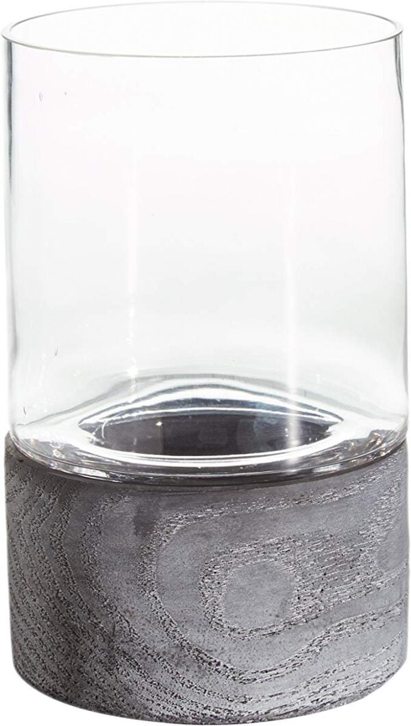 Rivet Mid-Century Modern Concrete and Glass Decor Candle Holder, 8.8"H, Grey