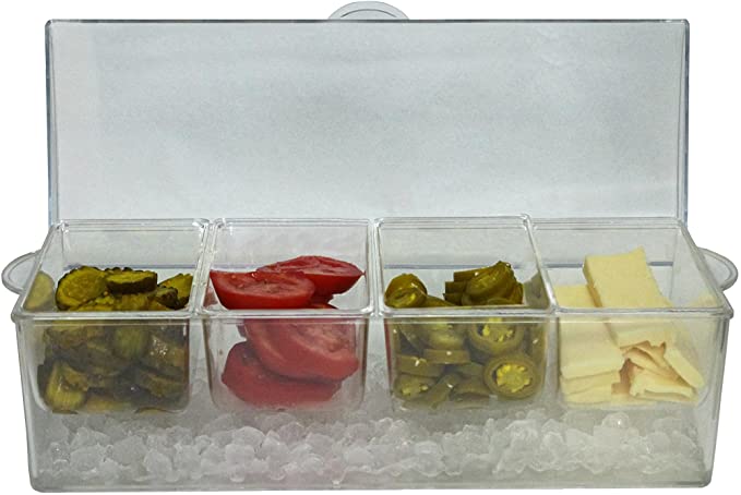 Large Clear Condiment Server Organizer On Ice With Containers And