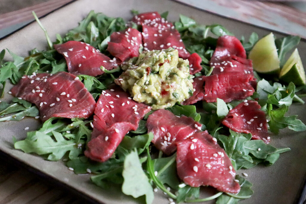 Beef Carpaccio with Ginger Guacamole