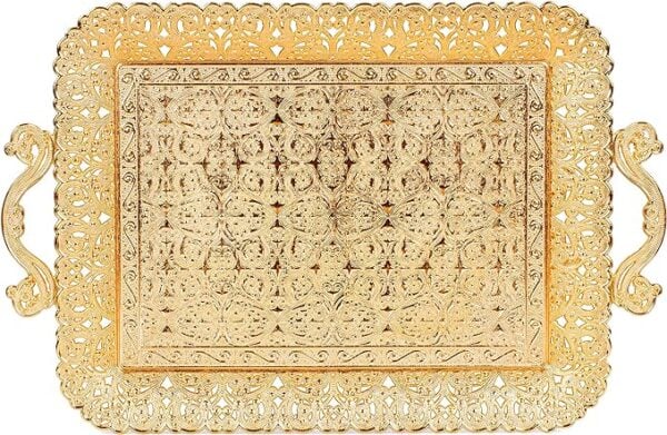 Alisveristime Turkish Ottoman Authentic Floral Design Zamak Serving Tray
