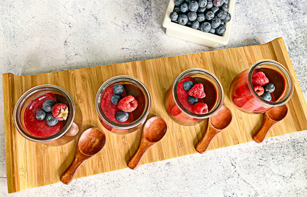 Chocolate Panna Cotta with Raspberry Coulis Chocolate Panna Cotta with Raspberry Coulis