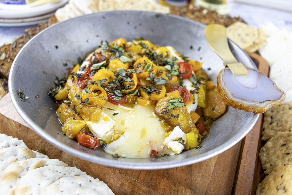 Caprese Peach Baked Brie