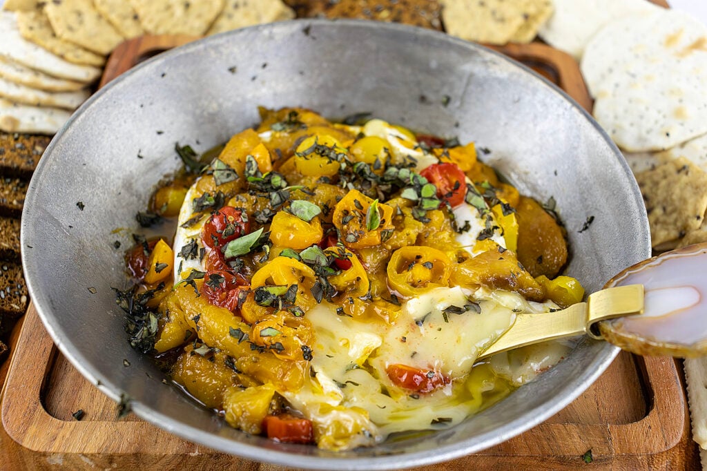 Caprese Peach Baked Brie