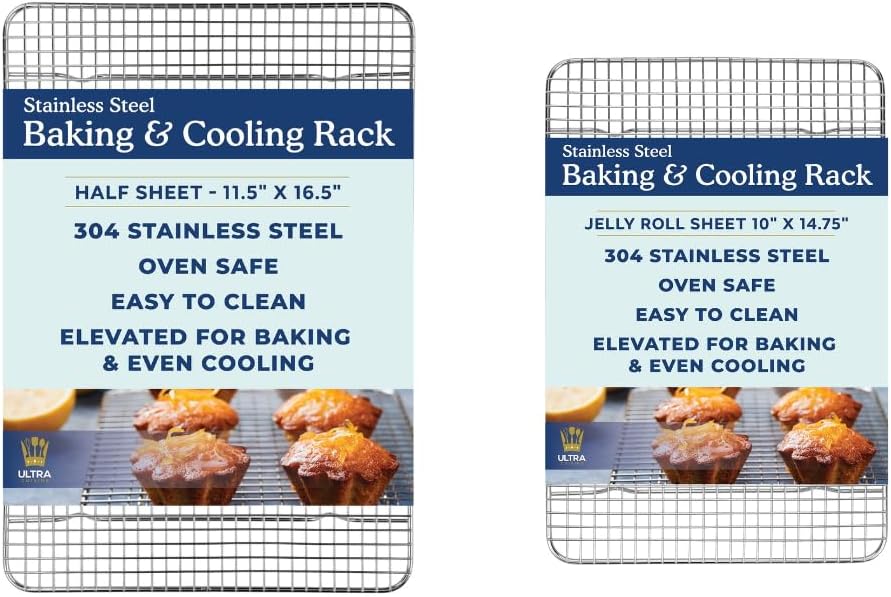 Ultra Cuisine Heavy Duty 100% Stainless Steel Cooling Rack for Cooking and Baking 11.5''x16.5'' & 10''x14.75''