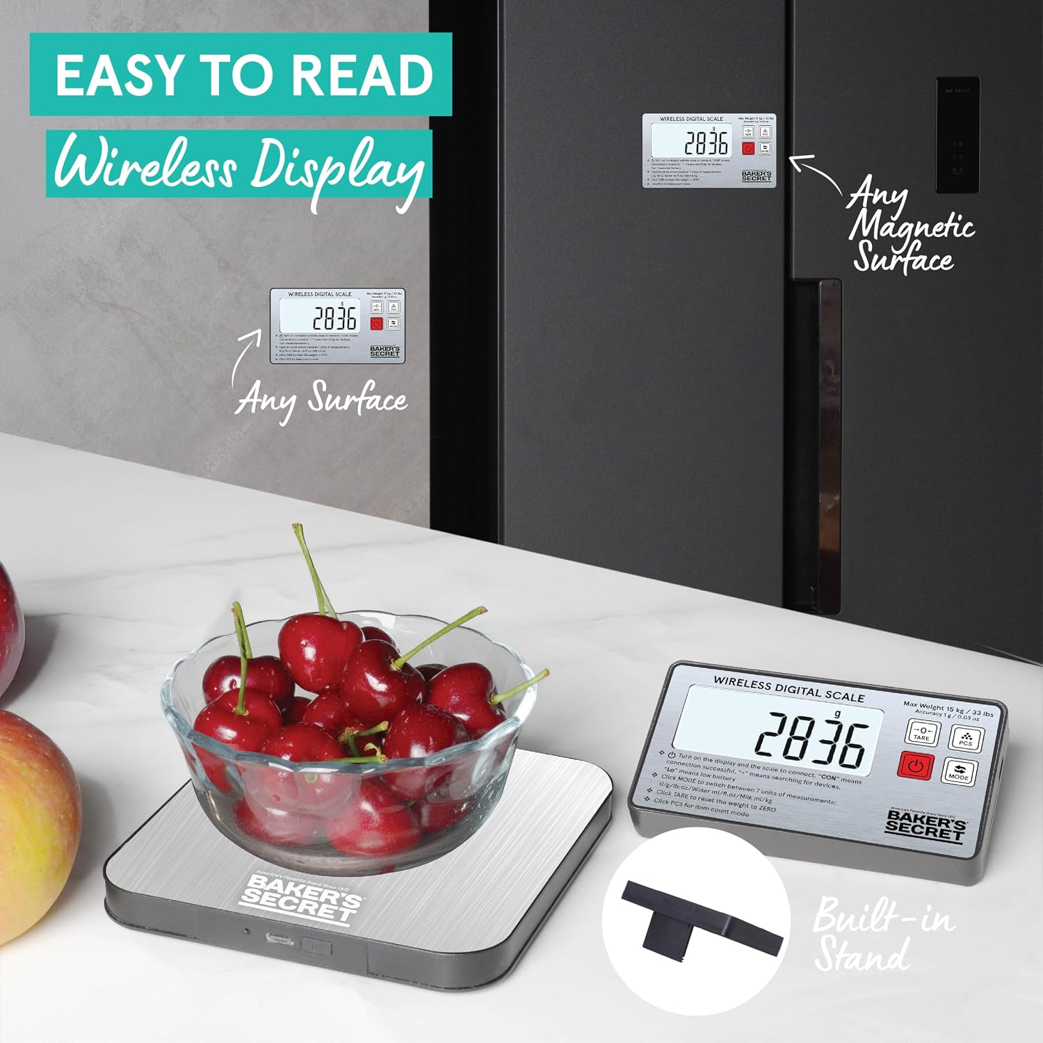 Baker's Secret Kitchen Scale 33lbs Wireless Display, Magnetic Display, USB Charges