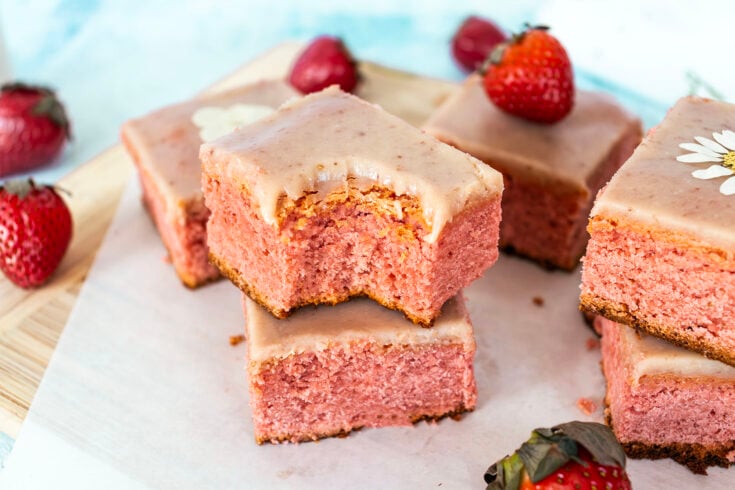 Strawberry Blondies with Strawberry White Chocolate Ganache